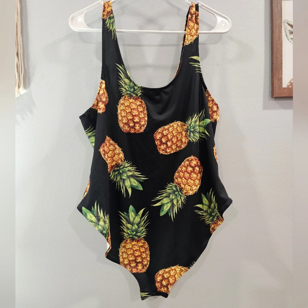 Forever 21 Black Pineapple Print One Piece Swimsuit - Picture 5 of 7